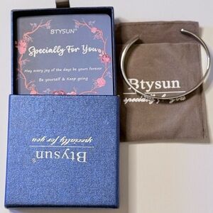 BTYSUN “Be Happy. Be Bright. Be You.” Inspirational Cuff Bracelet – Silver Tone